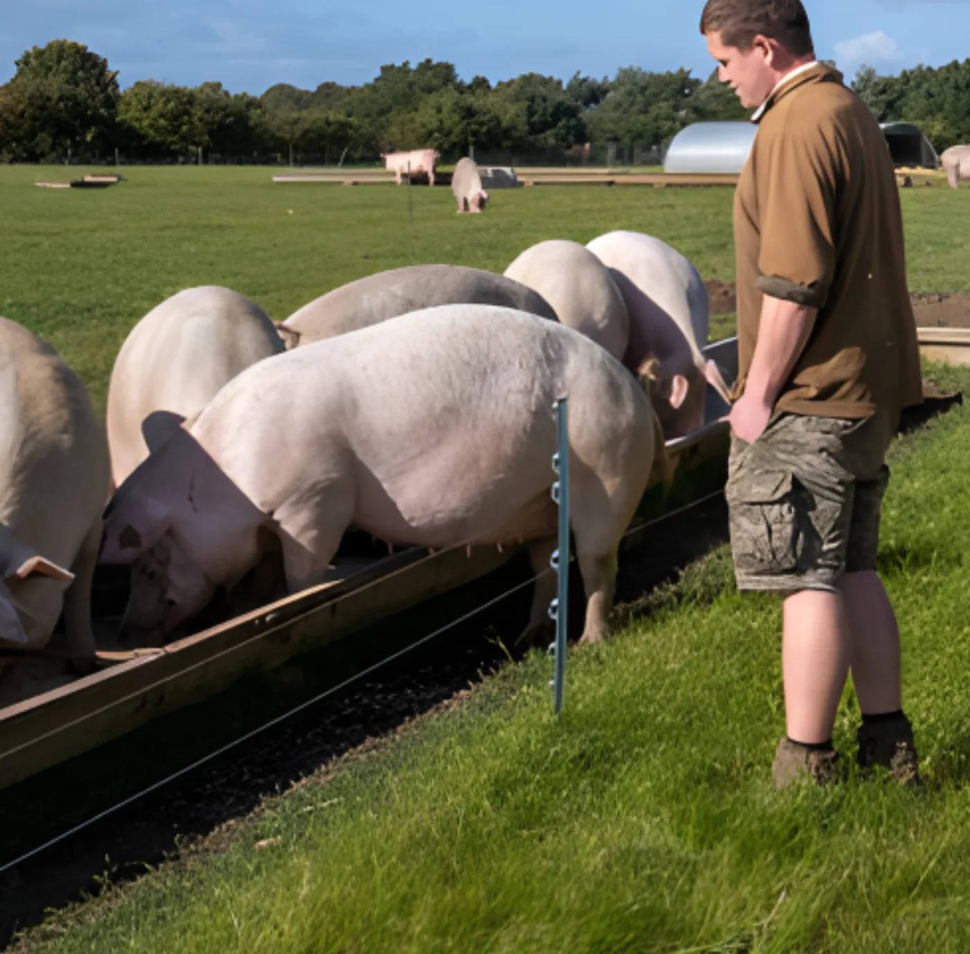 Een van onze kwekers bij zijn varkens